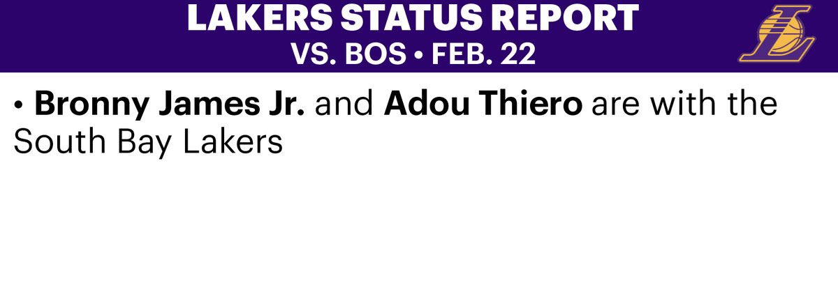 Clean injury report for the #Lakers tomorrow against Boston.