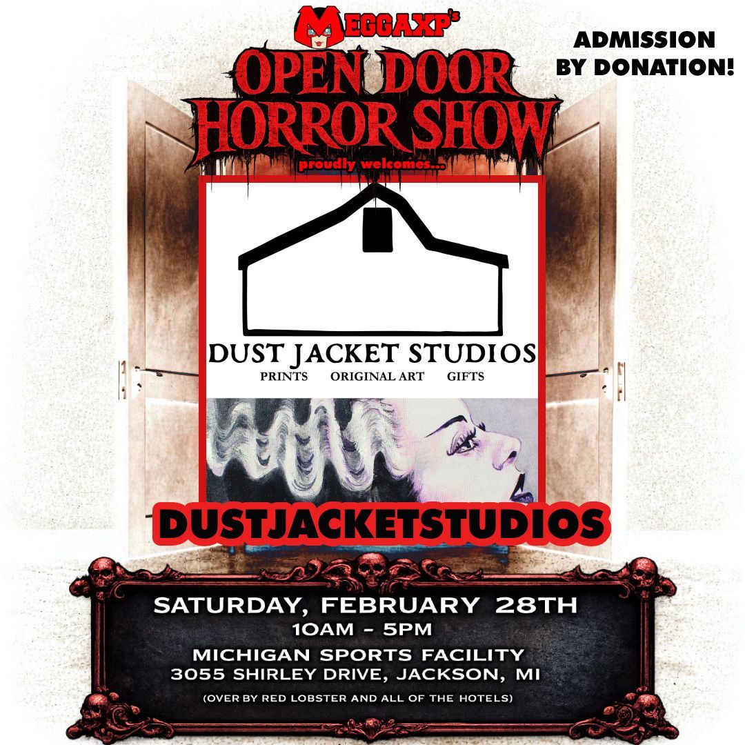 Dust Jacket Studios is coming to MeggaXP's "Open Door" Horror Show! Supporting Displaced Vendors!!!!

They will be offering portraits of 80s, horror, and genx icons available as prints, mugs, bookmarks, and magnets!  

You can see more at:
Facebook.com/dustjacketstud…