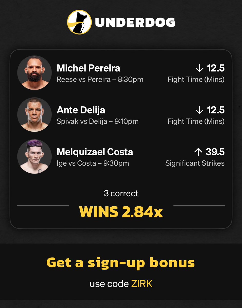 Zirksee's tweet photo. We do still have 2 UFC picks still going btw. https://t.co/nIJeGcBKWt

https://t.co/yHQkD3mZrt https://t.co/cp61Aq9V7J