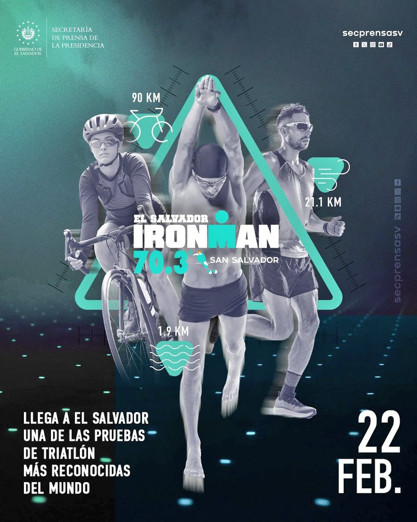 Este 2026 será la primera edición del IRONMAN 70.3 en El Salvador, un hecho histórico para el deporte a nivel nacional e internacional. 🎉

Participarán aproximadamente 1,200 atletas de países como:

🇵🇾 Paraguay
🌎 Japón
🇵🇷 Puerto Rico
🇫🇷 Francia
🇦🇺 Australia
🇨🇭 Suiza
🇪🇸 España