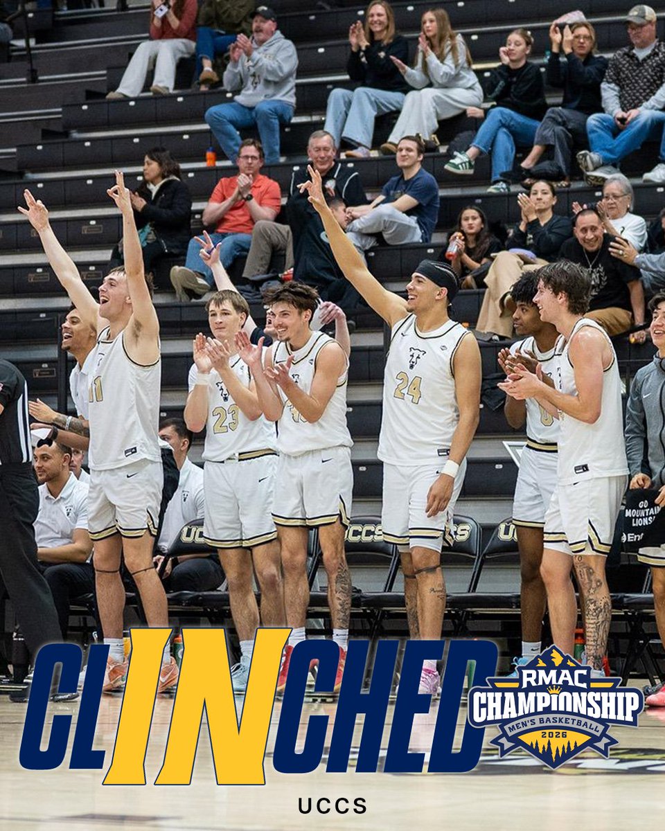 RMAC_SPORTS's tweet photo. 𝗧𝗵𝗲 𝗠𝗼𝘂𝗻𝘁𝗮𝗶𝗻 𝗟𝗶𝗼𝗻𝘀 𝗖𝗹𝗶𝗻𝗰𝗵!

UCCS' third-straight win launches them into the RMAC Men's Basketball Championship tournament! 

#EverythingElevated | @UCCSMBB https://t.co/9HJgqXOA2H