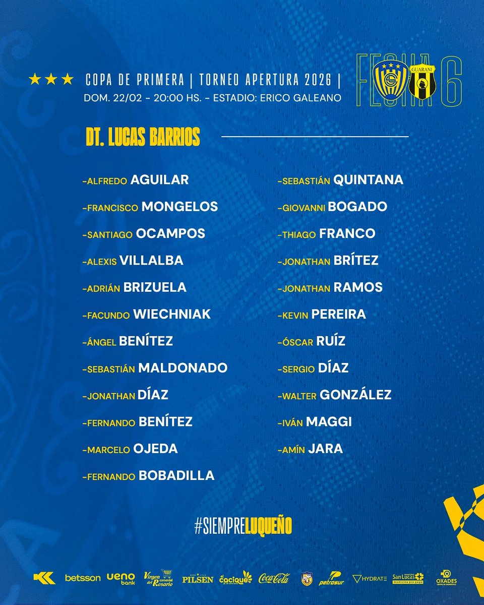 📋 Estos son los jugadores concentrados para el compromiso de mañana en Capiatá 💪🏻

#SiempreLuqueño 🔵🟡