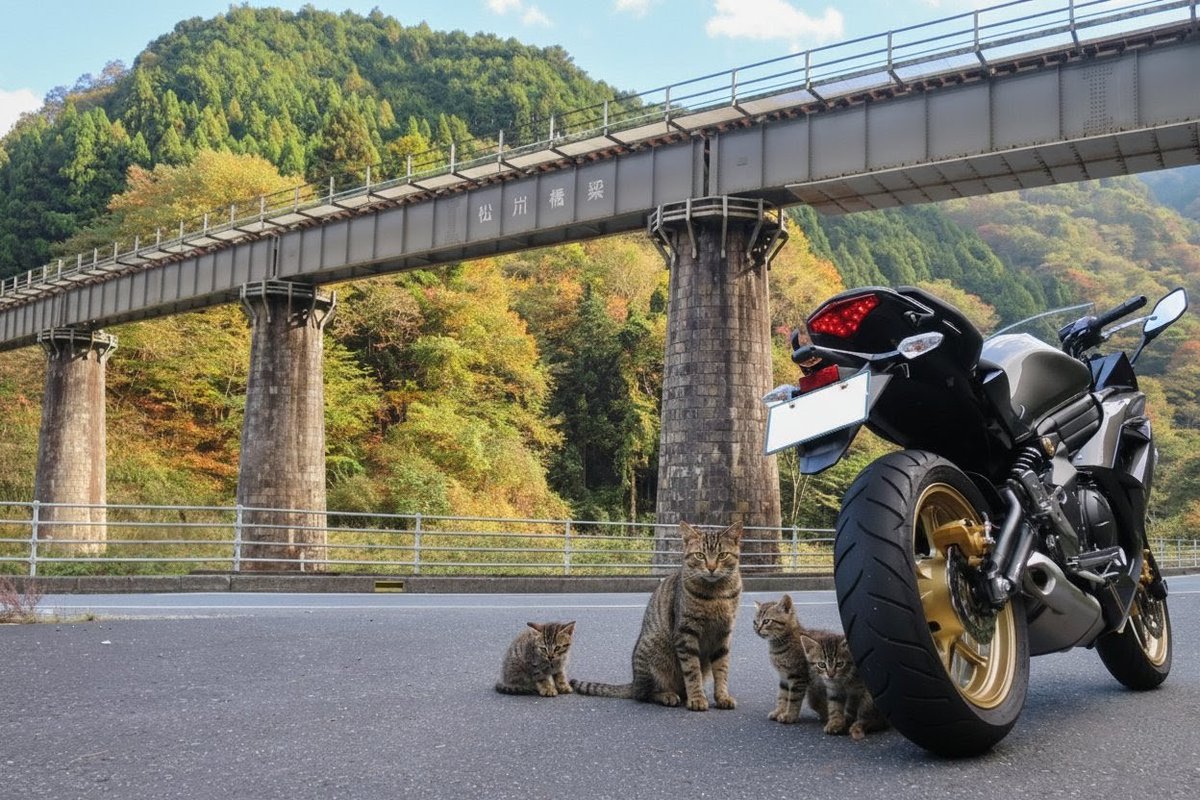 h164kom's tweet photo. 今日は #猫の日 🐾
​山奥で出会った小さな警備隊。
Ninjaのゴールドホイールが気に入ったみたい
​#バイク乗りと繋がりたい #Ninja #Kawasaki #猫の日2026　#猫の日　#Ninjaの日　＃竹島の日 https://t.co/h97Q2vvjnL