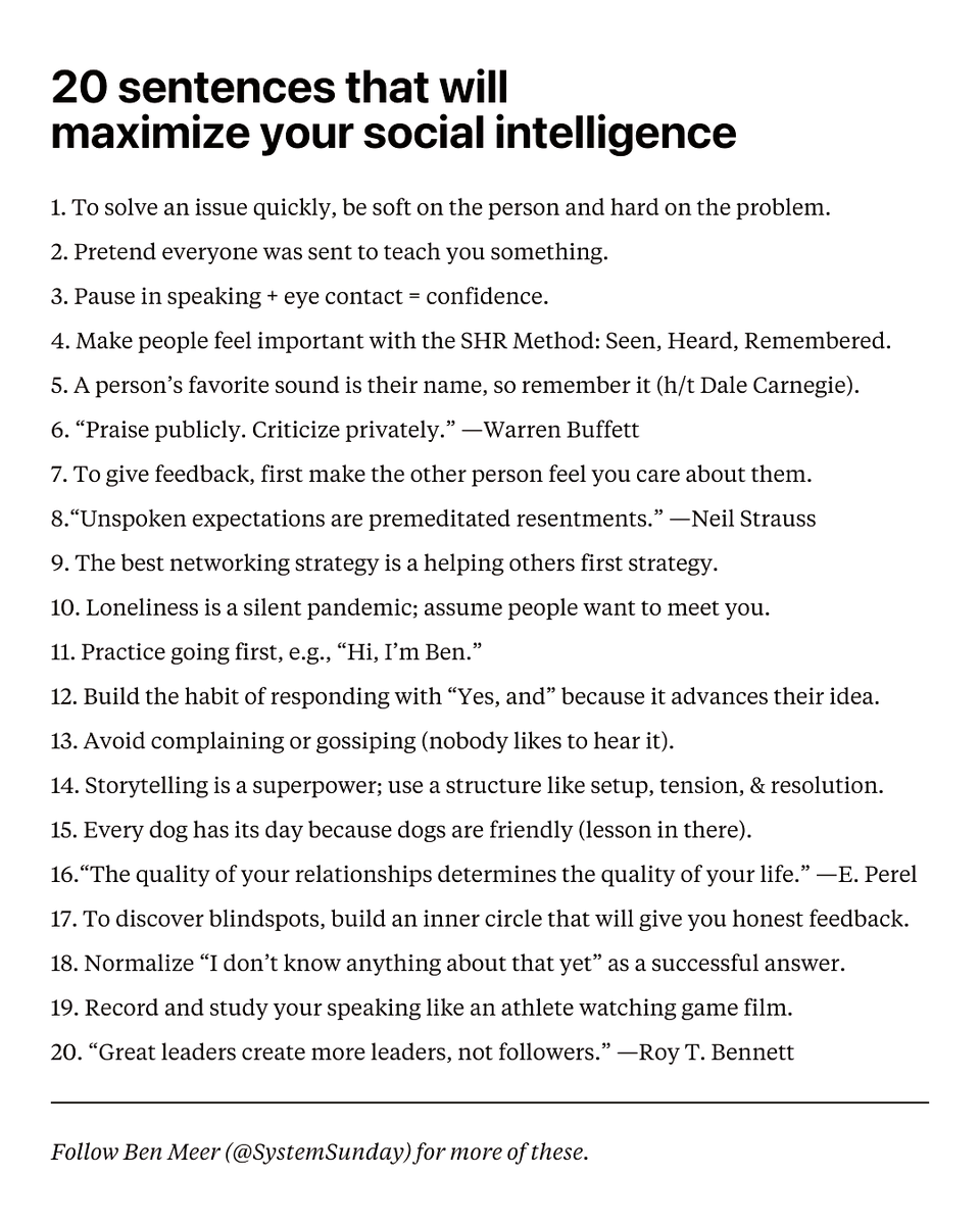 20 Sentences that will maximize your social intelligence: