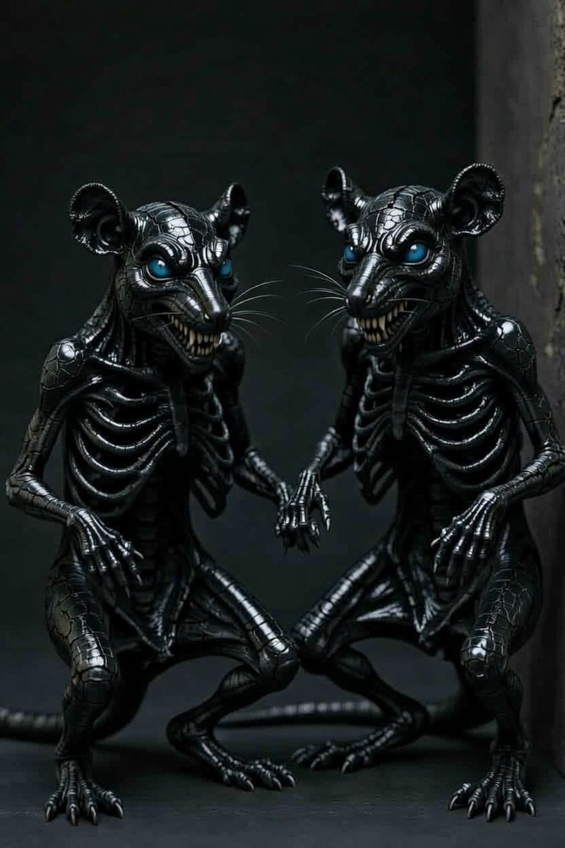 5tateThreat's tweet photo. AI visualises the charcoal rat demons from extreme #Islamists who kill others in England. 
AI couldn’t wrap the flatten tummies and ribs with burnt skin. Now the public knows radical Islamists’ spiritual form. They came directly from hell, rebuke them in Jesus’ name Amen. https://t.co/fiR46iAb7R