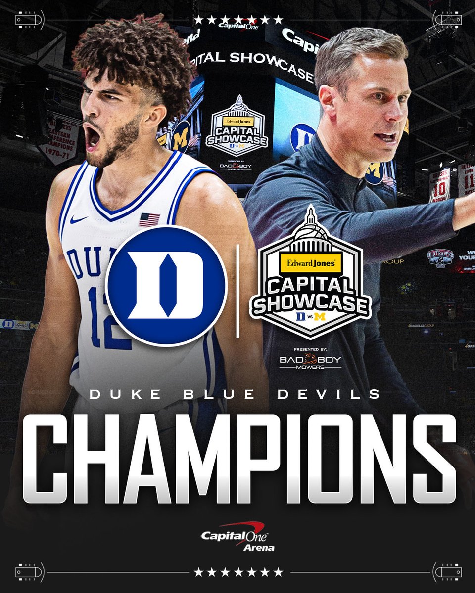 Gazelle_Sports's tweet photo. Duke takes down #1 ranked Michigan to win the Edward Jones Capital Showcase Presented by Bad Boy Mowers in an Instant Classic in DC!! https://t.co/2NfimzcSUj