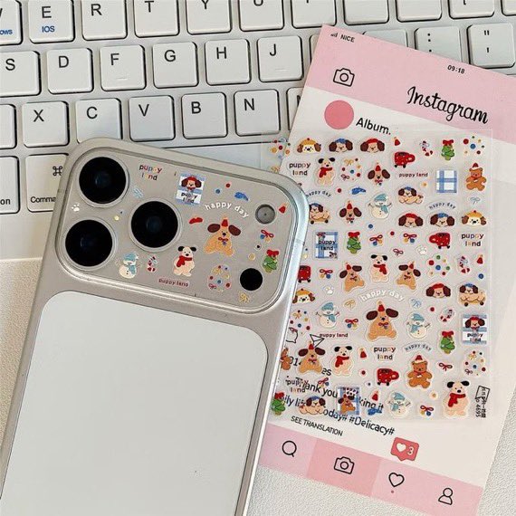 cute stickers on camera 🐶👔🤍🍎