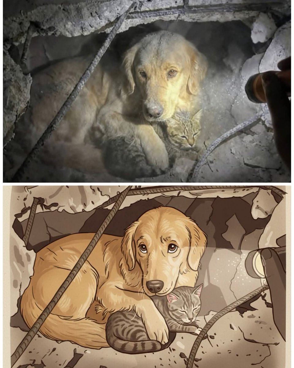 LADRÓ DOS DÍAS ENTRE LOS ESCOMBROS… NO PARA PEDIR AYUDA, SINO PARA PROTEGERLA. 

Dos días.
Entre polvo, ruinas y silencio tras un terremoto, se escucharon ladridos bajo los escombros.
Los rescatistas pensaron que era una persona.

Era un Golden Retriever, cubierto de tierra,