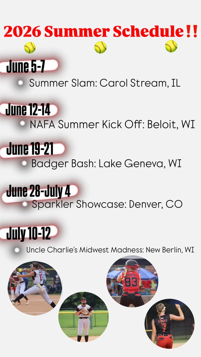 18uGrantDawgsLC's tweet photo. Summer schedule! 
@UWP_Softball @UWWSoftball @UWPlattSoftball @CLC_Softball @QUHawksSB @OPS_BVHSSB @BCBeaverSports @MCCScots @LUvikings @GVSUSoftball @NCAADII @NCAADIII @LL7NV #Softball #uncommitted #2026uncommitted #2027uncommitted #2028uncommitted https://t.co/ylq3rJpkuN