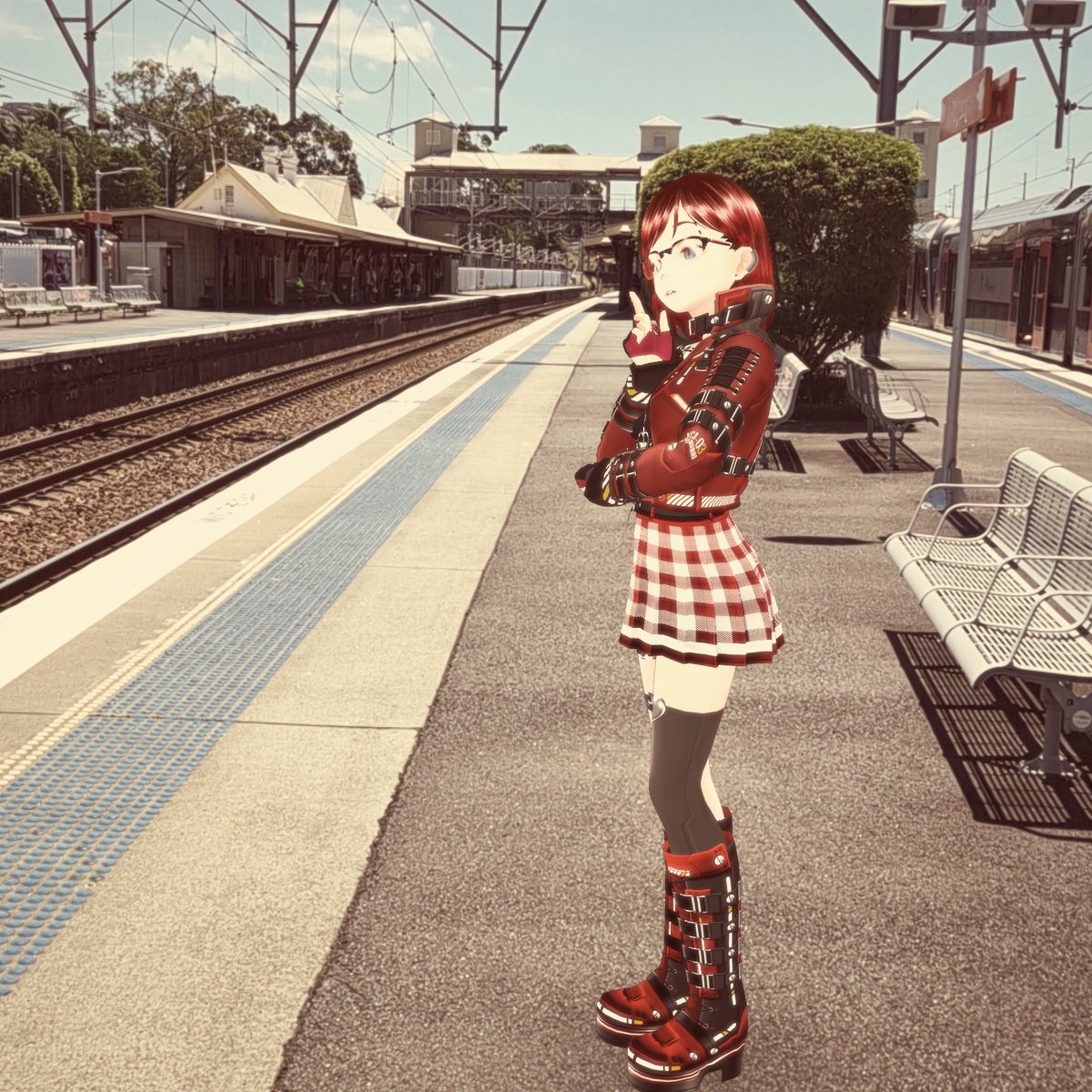 LynxRaide's tweet photo. Waiting for the train...

#VRoid #VRoidMobile https://t.co/5tG4HaAdOP