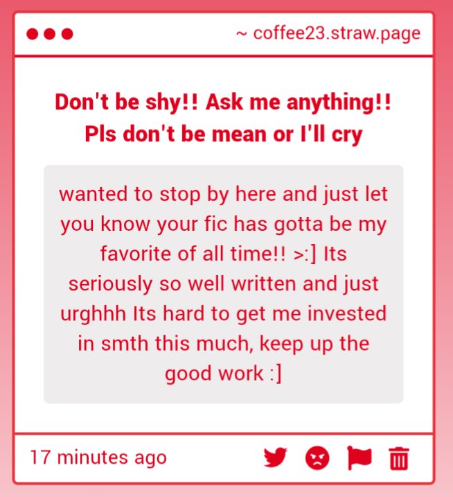 Aww you're so sweet, thank you!!! 🩷🩷 This is such high praise, haha it's truly crazy to wrap my head around.... Thank you so much it means the world to me 🩷
coffee23.straw.page