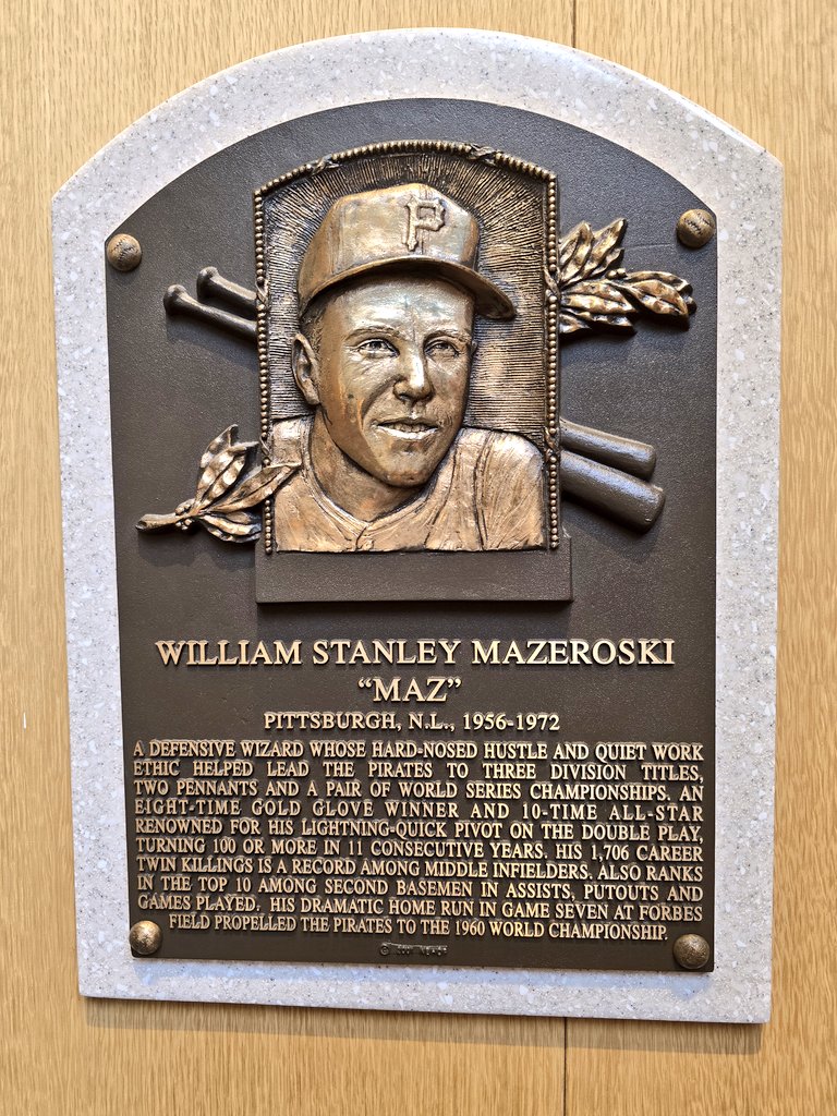 TheBuccosFan's tweet image. I made sure to take a photos of Bill Mazeroski's Plaque &amp;amp; the Batting Helmet he wore while hitting his 1960 #WorldSeries Game 7 Walk-off Home Run while visting the @baseballhall last year. #MissYouMaz 🥹