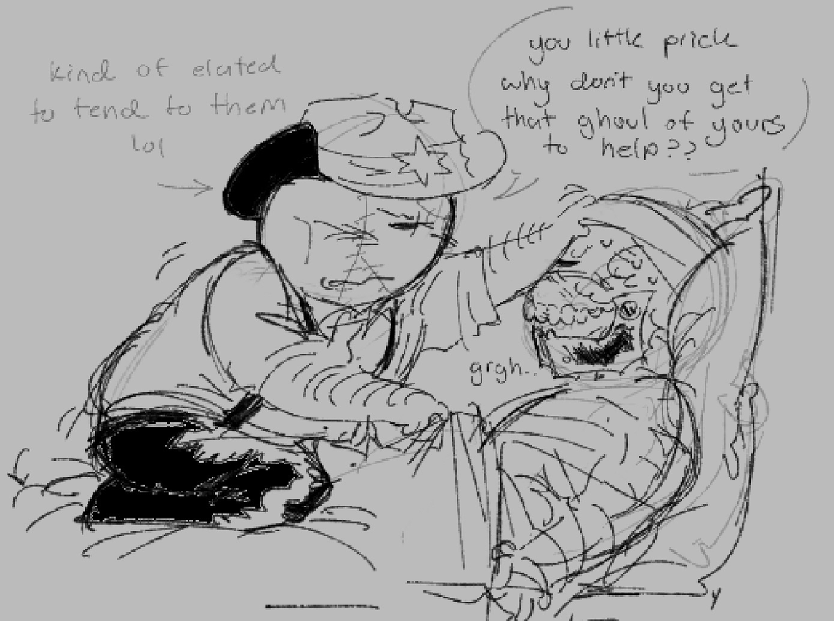 "would sheriff take care of a sick hank?" -> he would.. and he would be nervous and complain about why hank doesnt just go get quickly fixed up elsewhere but also be happy to tend to them.. its vulnerable and intimate he likes it but also AAAA you prick!

sherhank.straw.page