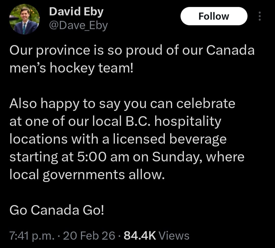 Olympic gold medal hockey game 5am PST/8am EST start?

People in the US: unfair! 😭 

Canadian governments: "WE BE SERVING EARLY MORNING BEERS!"

🇨🇦🇨🇦🇨🇦🇨🇦🇨🇦🇨🇦🇨🇦🇨🇦🇨🇦🇨🇦🇨🇦🇨🇦