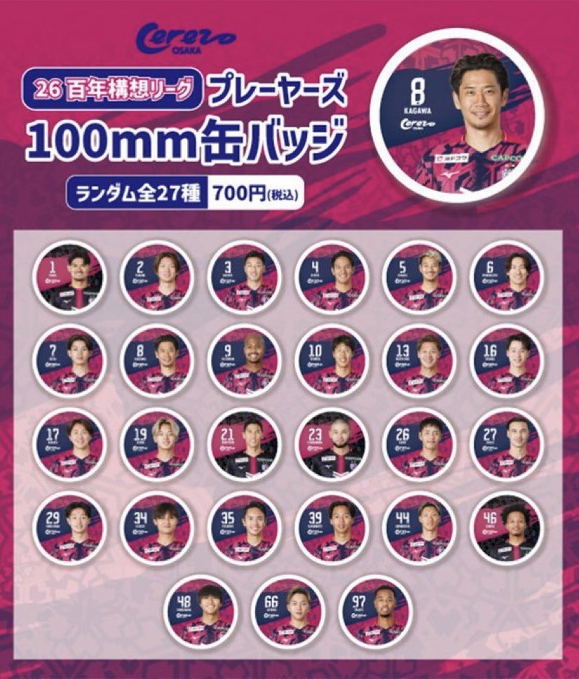 セレッソ大阪 セレッソガチャ プレイヤーズ100mm缶バッジ 【求】7