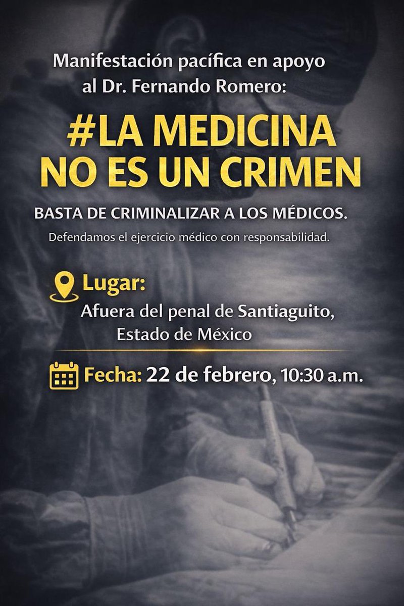 Aquí en Toluca, otro caso donde el doctor está en prisión preventiva, cirujano plástico que es acusado de homicidio doloso!. Lo conozco, estuve trabajando en el consultorio de al lado. Además de un médico ejemplar un excelente ser humano. Compartan Porfavor 🙏🏻