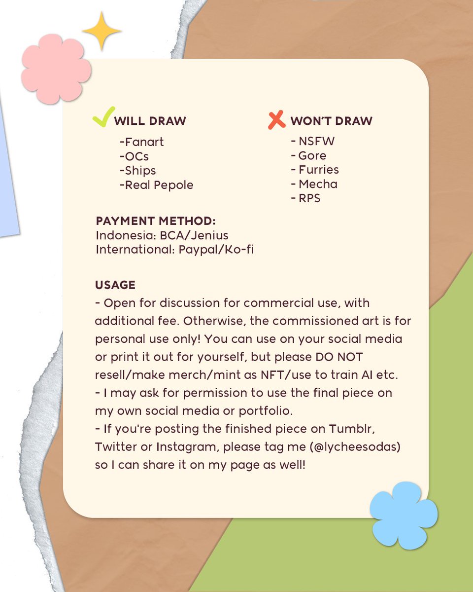 hello! i'm opening commissions 💖

you can dm me with your request or go to ko-fi.com/lycheesodas/co…
pls @ me after dm-ing in case twt doesn't notify me ; w ;

#opencommission #zonakarya #artidn <a href="/CmsnArtist_Id/">Pinned 📌</a> <a href="/artistid_/">ARTIST ID BASE (MANUAL)</a>