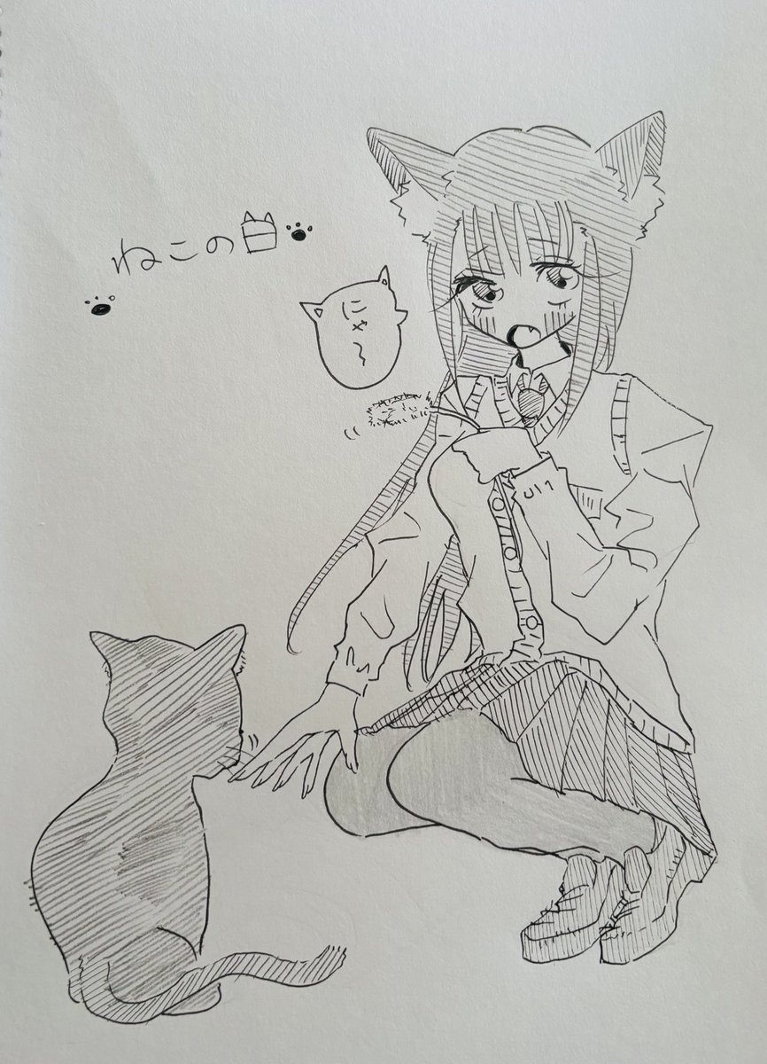 猫の日！ #アナログイラスト #イラスト #毎日投稿 #猫の日 #猫 #猫耳