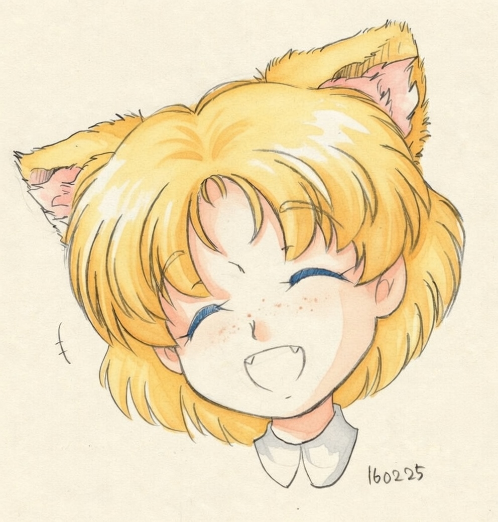 #ねこの日 
10年前に描いたシャーペンアナログ線画をGrok君に塗ってもらった 