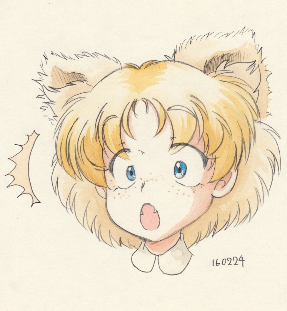 #ねこの日 
10年前に描いたシャーペンアナログ線画をGrok君に塗ってもらった 