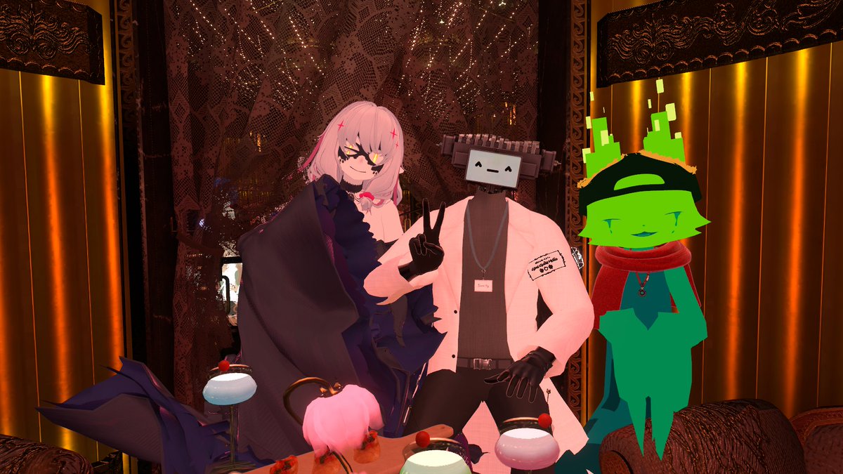 coco_monta's tweet photo. 今回は久しぶりに人外さんのいるカフェにお邪魔しました
2回目だったのですが、今回はBarという特別仕様でした
とても高級感があふれていましたね
初めましての人外さんもいて、とても楽しくお話できました！
ありがとうございました～
#VRC人外カフェ https://t.co/DC9vu8o4oc