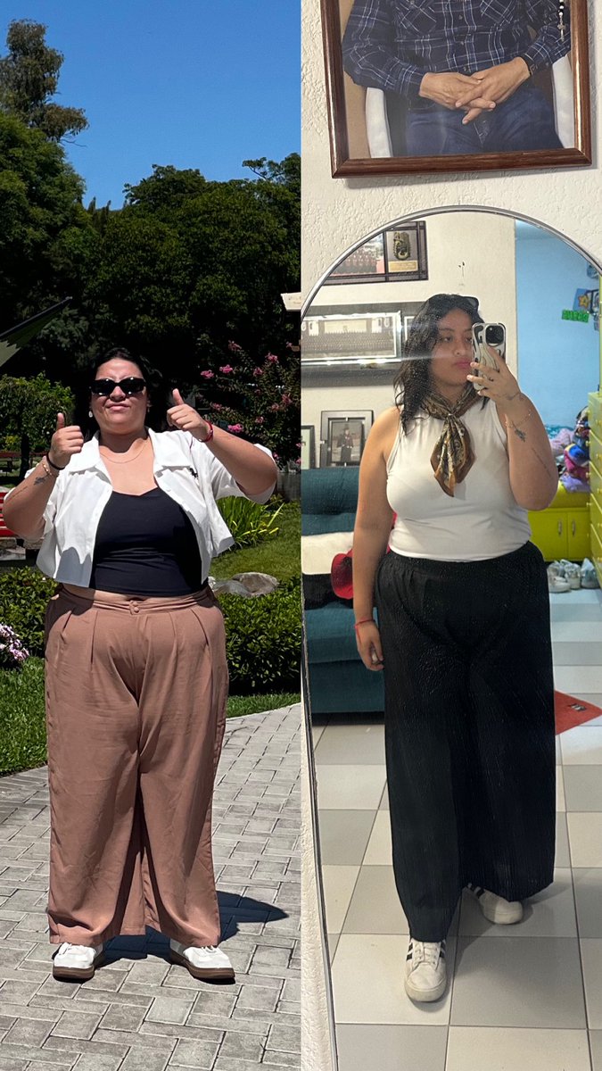 día 24: hoy hice esta foto de yo en enero cuando andaba en argentina y una foto mía de hoy, me siento muy feliz de ver tremendo progreso en menos de un mes, me siento muy motivada y orgullosa, estamos a un pelito de los 6 kg abajo 🥹