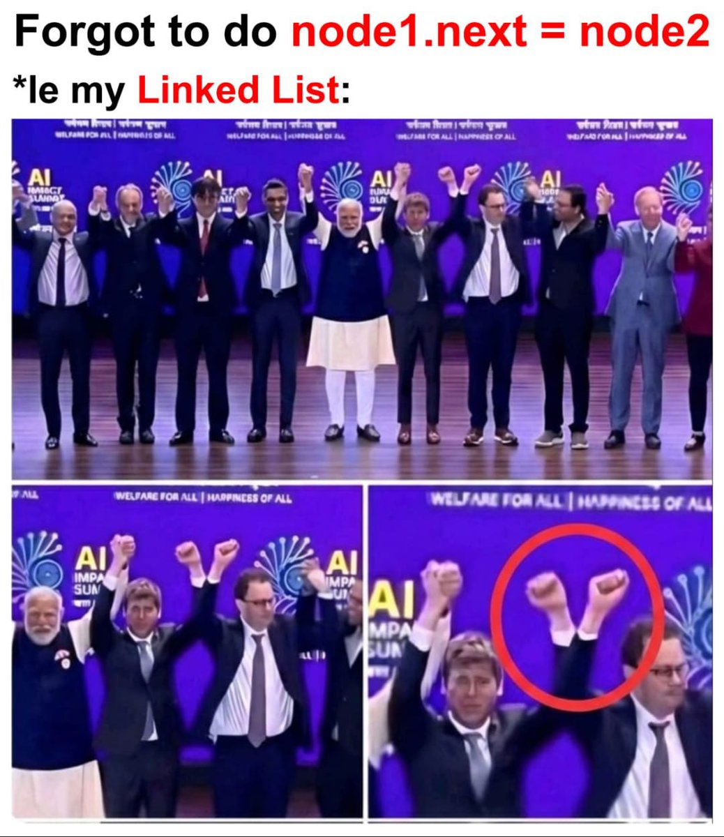 SahilExec's tweet image. POV: You forgot to link the nodes properly.

node1-&amp;gt;next = node2 ❌

Chaos mode activated 💀

What was your most painful Linked List bug?

Let’s cry together in comments 👇
#ProgrammerHumor #CPP #Java #LinkedList