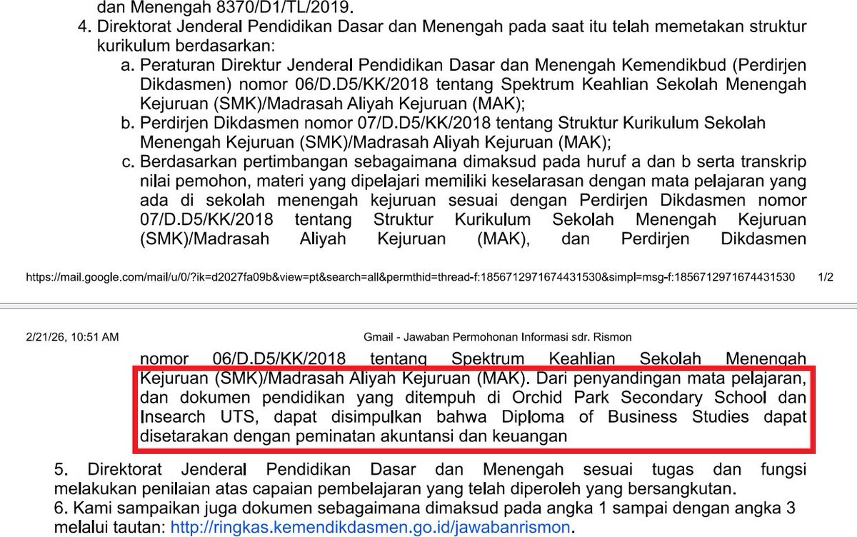 JAWABAN RESMI DARI DIKDASMEN berikut: Penyandingan mata pelajaran di Orchid Park Secodary School + Diploma of Business Studies UTS Insearch ==> SETARA DENGAN SMK PEMINATAN AKUNTANSI DAN KEUANGAN!