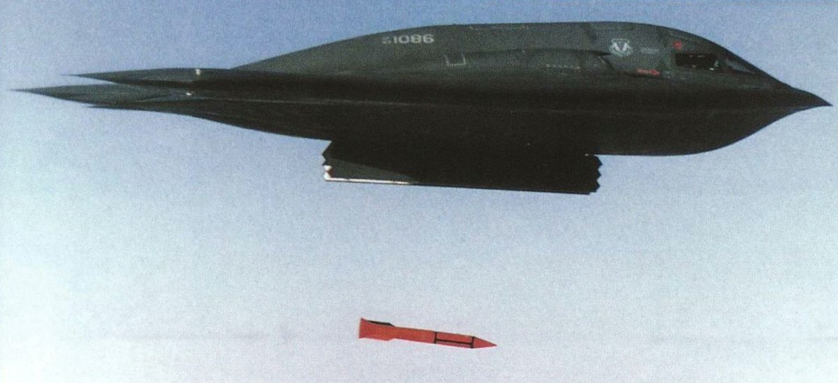 B-2 dropping nuclear bunker buster bomb.