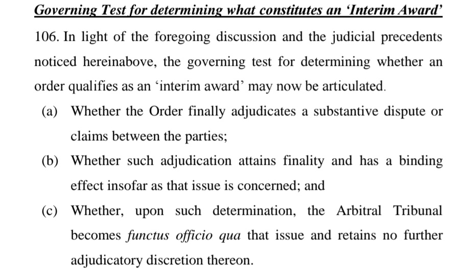 jguptallb's tweet image. #DelhiHighCourt sets out the governing test for determining whether an order qualifies as an interim award, which can then be challenged under #Section34 of #ArbitrationAct

H.S. NAG versus ASIAN HOTEL (NORTH) LTD (18.02.2026)

Source:
delhihighcourt.nic.in/app/showFileJu…