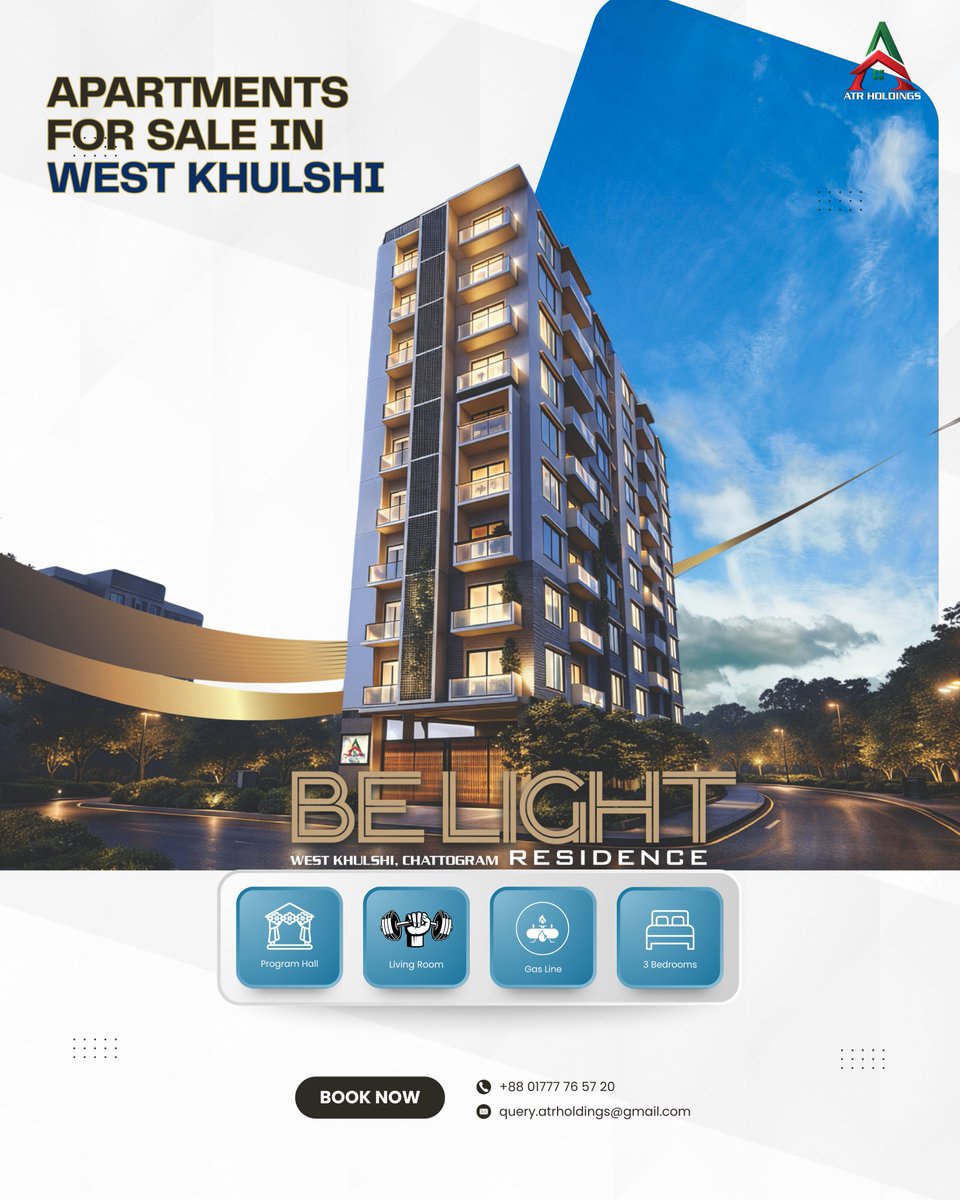 West Khulshi-র উন্নয়নশীল এলাকায় ATR HOLDINGS-এর BE LIGHT — একটি নিরাপদ আবাসন প্রকল্প।
📷 Investment opportunity:
-  Land owned by ATR Holdings.
- Location: West Khulshi Residential Area.
- Apartment Size: 1550 – 1650 sft.
- 10 Storied Building.