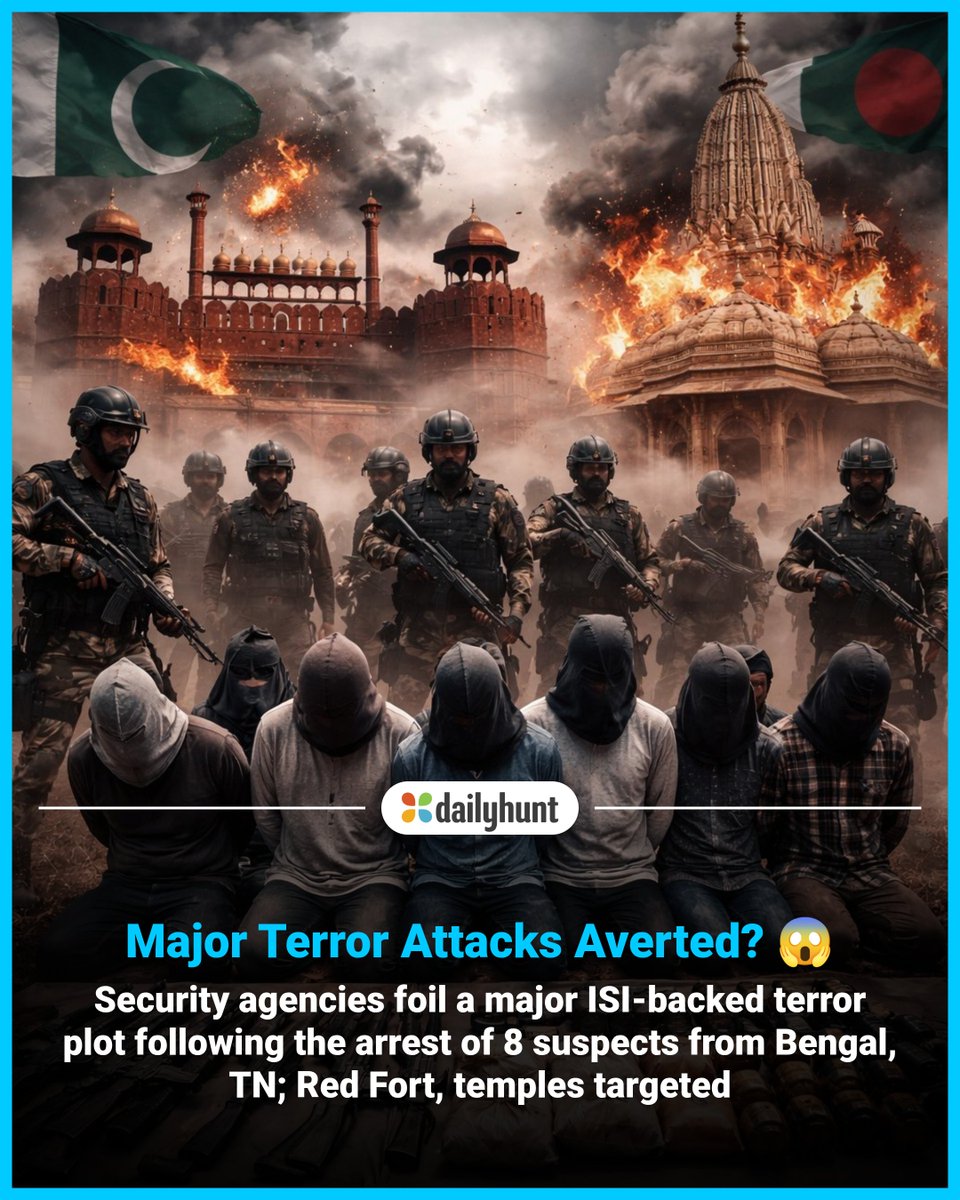 DailyhuntApp's tweet image. The Delhi Police arrested 8 suspects from Tamil Nadu and West Bengal with alleged links to major terror outfits!
📸 Credit: AI-Generated

Read more from LokmatTimes English and other top sources here: 
w.dhunt.in/13w0GO?partner…

#terrorattack #DelhiPolice #news #trending #current
