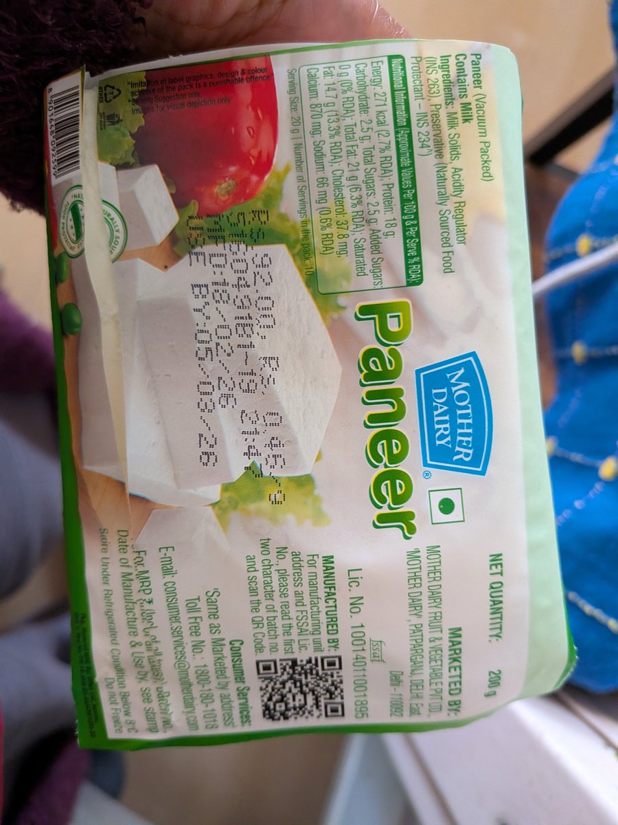 TriptiAnand5's tweet photo. #Extremely alarming.
A sealed pack of Mother Dairy Paneer bought from BigBasket on 21 Feb26 contained a fly inside.
How does this pass quality checks? Consumers deserve safe food.
Immediate action requested.
@MotherDairy @bigbasket_com  #FoodContamination #ConsumerComplaint https://t.co/L0OEDBNCbv