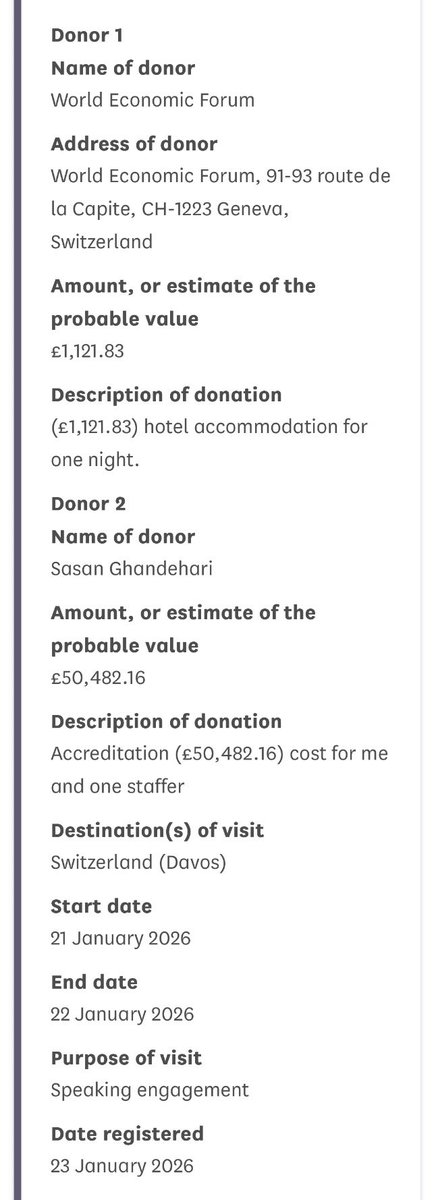 BREAKING: Iranian-born billionaire venture capitalist, Sasan Ghandehari, paid over £50,000 for Reform leader, Nigel Farage, to go to Davos!!! 

It appears Nigel also accepted money from WEF itself!!