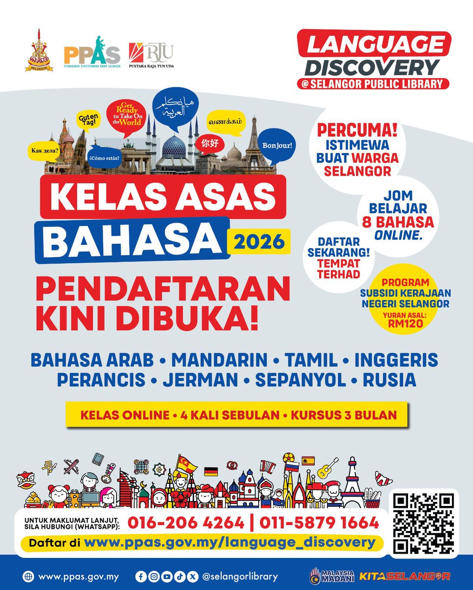 reviewbyyasmin's tweet photo. If you're from Selangor, here's your chance to learn Mandarin, Russian, French and Arabic for FREE online! Offered by PPAS, limited seats available.   

📍https://t.co/VQ0iCpjliR https://t.co/Eb4WLOR1Wy