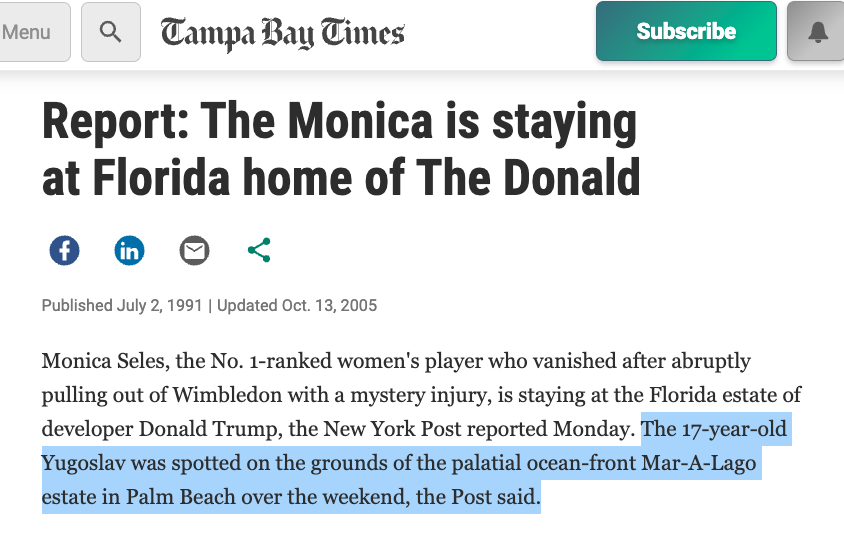 KremlinTrolls's tweet image. Monika Seles is apparently the tennis player trafficked into Epstein's sex ring when she was 16 or 17.

Here she is pictured at pedophile Trump and Casablancas' at The Look of the Year TEEN modelling competition aged 17. The same year she mysteriously pulled out of Wimbledon and