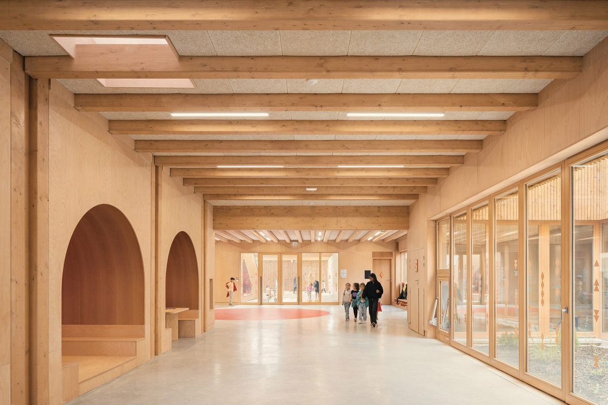 In 2022 France implemented a new law stating that 50% of any new public building should be built from timber or other bio materials.

An outcome is new schools that look like this!

Designed by Le Penhuel &amp; Associés, in Paris.