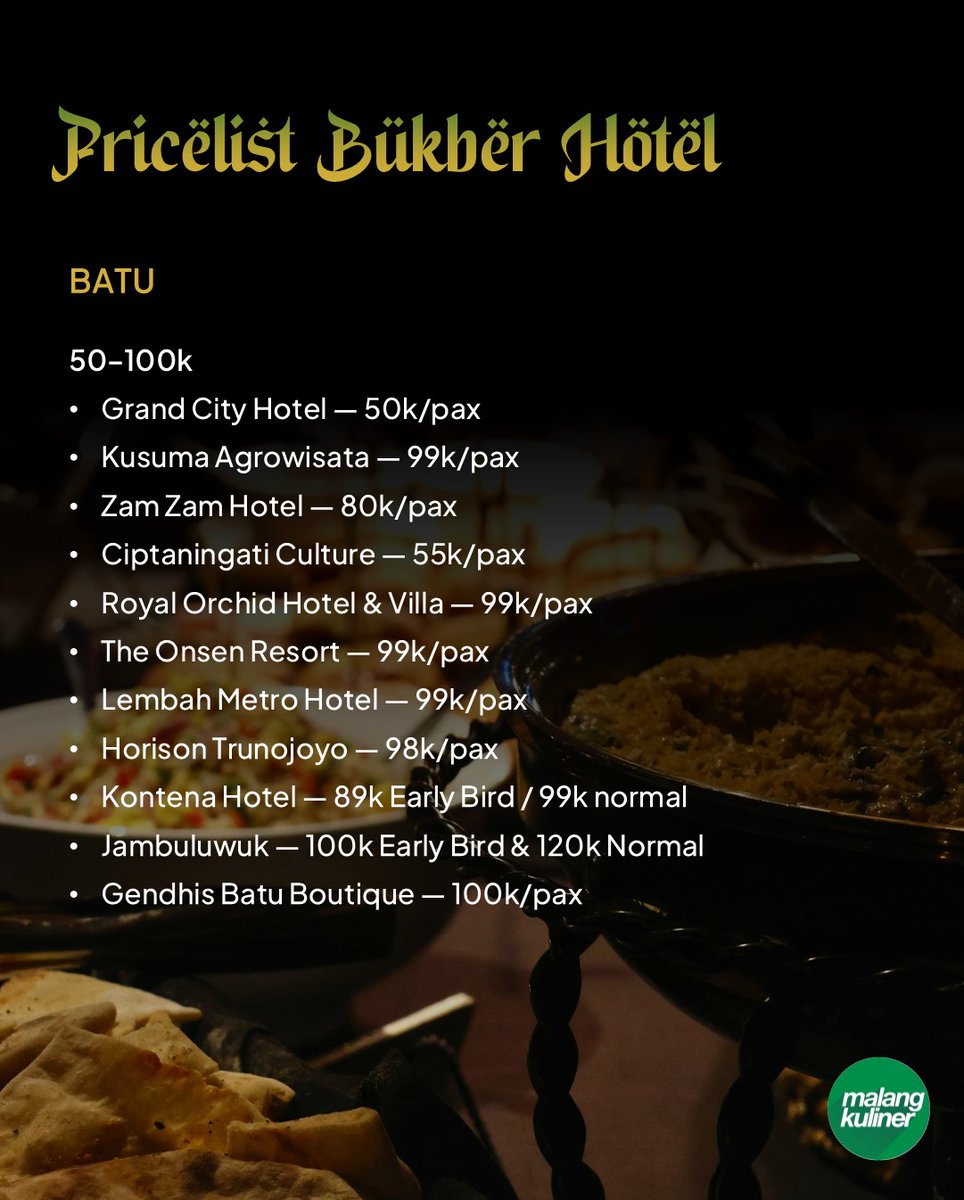 malangkuliner's tweet photo. Kalau mau melipir ke Kota Batu, berikut list pilihan paket hotelnya. Silahkan retweet, share dan diskusikan dengan grupmu enaknya buber dimana tahun ini~ https://t.co/wGwFxAomA9