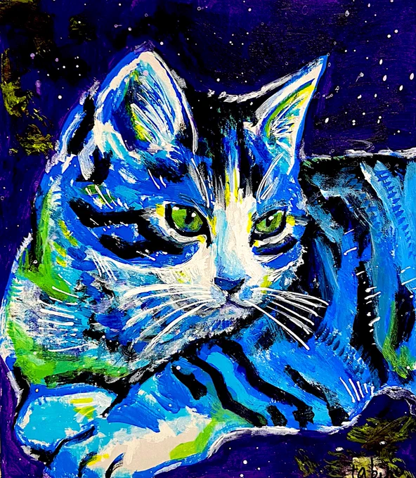久しぶりに小さめの色紙に描きました。 #猫の日