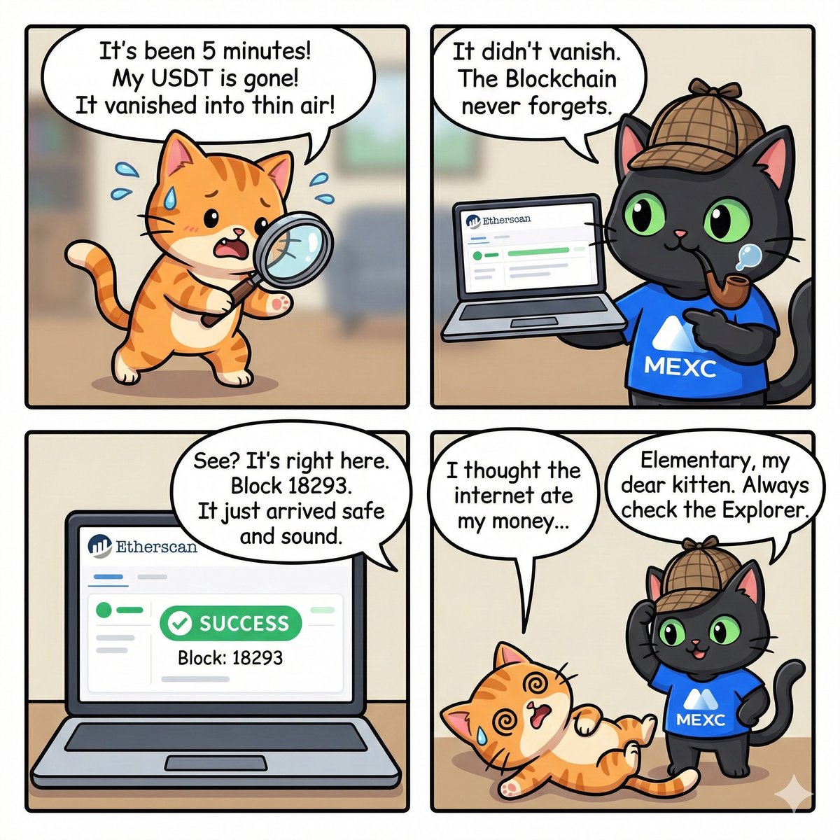 #MEXCCat 的侦探雷达响了，他为 Beginner Cat 找到了一个解决办法。🐈‍⬛🕵️‍♀️🔍

🔍你也可以成为一名加密侦探：mexc.com/learn/article/…

#MEXC🐈‍⬛#MEXCScam🐈‍⬛#BoycottMEXC🐈‍⬛#CancelMEXC