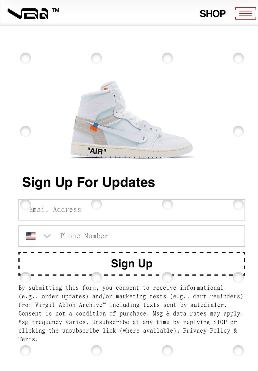 ハワイさん専用①ヴァージル Virgil Abloh 公式オンラインにてサインアップページが登場 □ AA3834