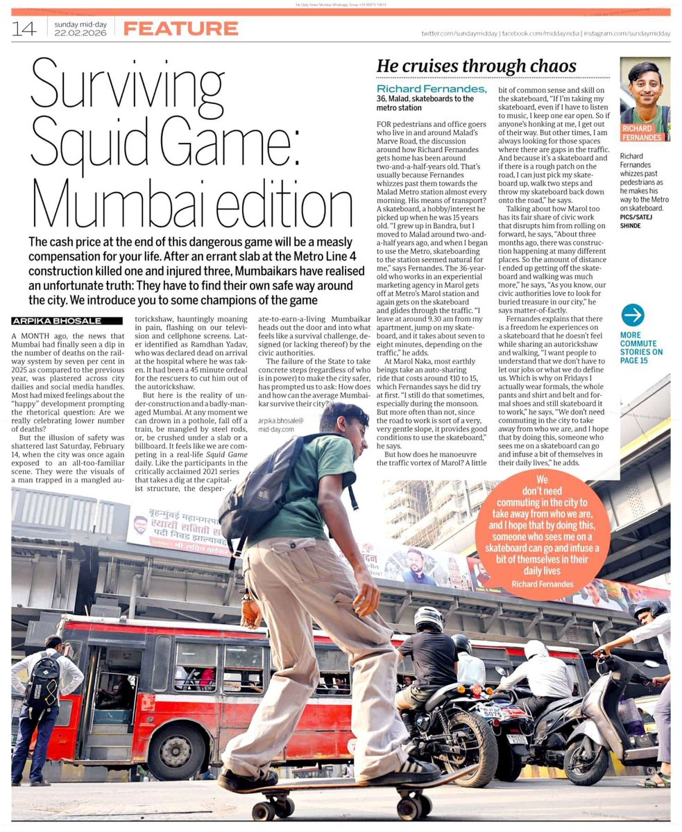 satejss's tweet image. How these Mumbaikars are surviving daily travel around Mumbai for work...
Richard Fernandes whizzes past pedestrians as he makes his way to the Metro on skateboard.
#sundaymidday #midddayindia #satejshinde #skateboard #mumbaikar
google.com/amp/s/www.mid-…