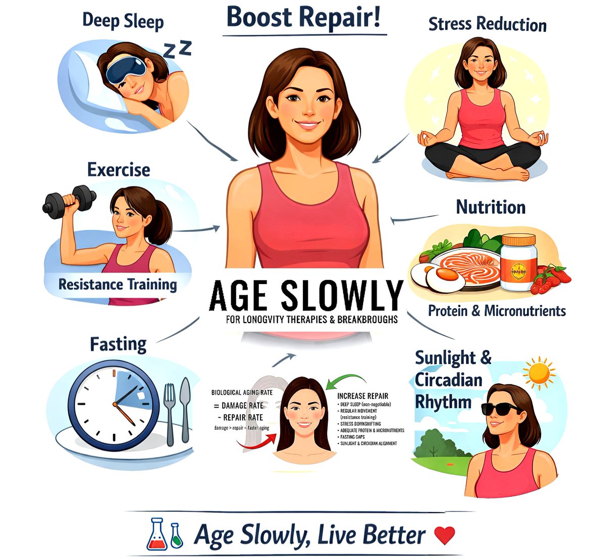Your biological age isn’t fixed. It’s Negotiable.

Aging isn’t just time passing. It’s damage accumulating.

And your daily habits control how fast that damage builds.

You can slow your biological age lol 👀

Most “anti-aging secrets” aren’t secrets at all.

They’re behaviors