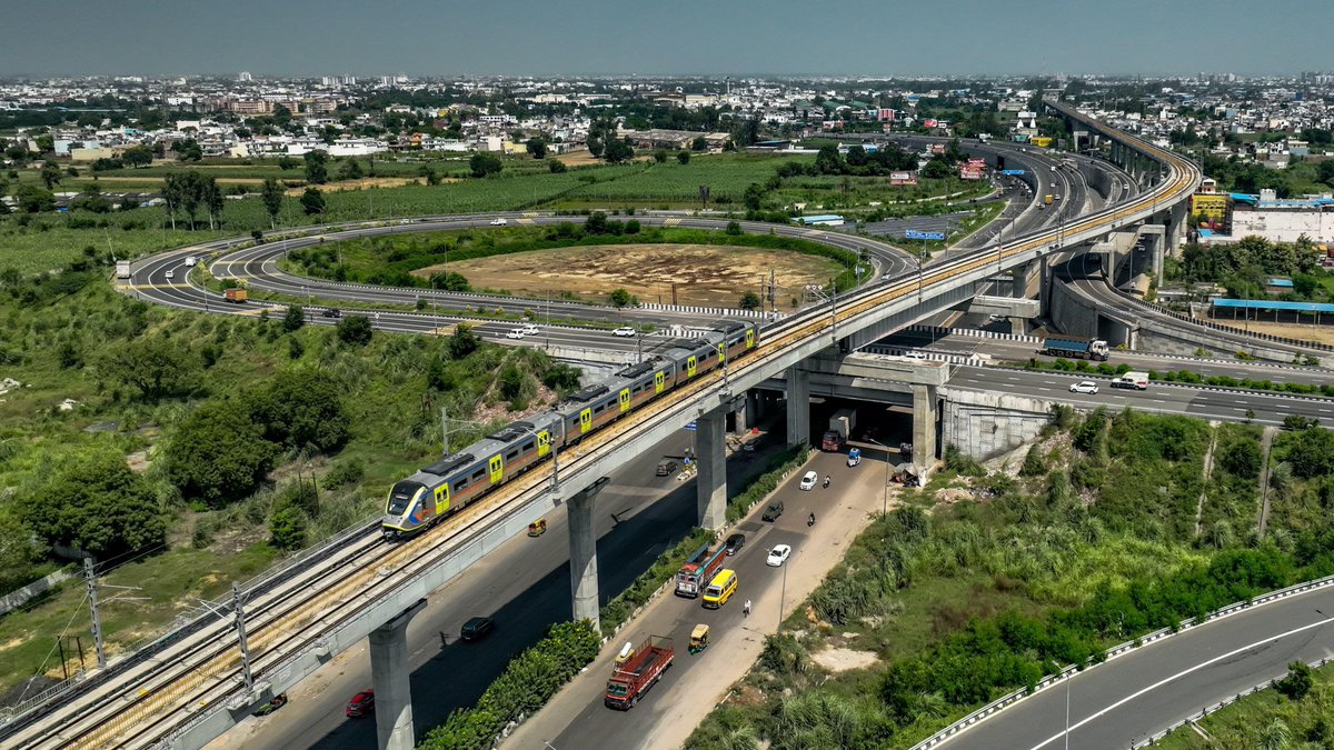 AdityaRajKaul's tweet photo. Prime Minister Narendra Modi has launched Meerut's metro service and dedicated the full 82-km Delhi-Meerut rapid rail corridor to the nation. With an operational speed of 120kmph, the Meerut Metro becomes the fastest system in India. Integrated network is expected to reduce travel time between Delhi and Meerut to 55 mins.