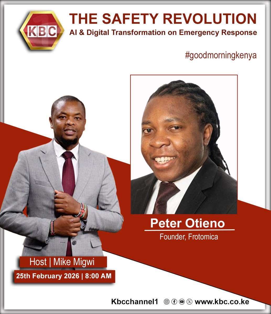 FrotomAI's tweet image. AI is the next frontier for emergency response. 
​I’m joining Mike Migwi on @KBCChannel1 this Wednesday (Feb 25) at 8:00 AM to discuss The Safety Revolution.
​We’re moving beyond traditional methods it's time for a digital shift.

​frotomica.com  🇰🇪