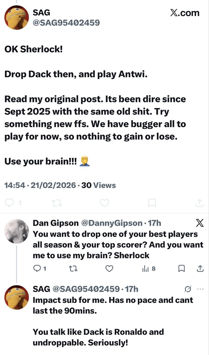 Another one bites the dust. This moron blocked me because I told him it was crazy to drop Dack for Antwi. These posts don’t age well considering Dack played 94 minutes &amp; was the best player on the pitch by a mile. Blocking me just proves me right 👍🏼 #gills