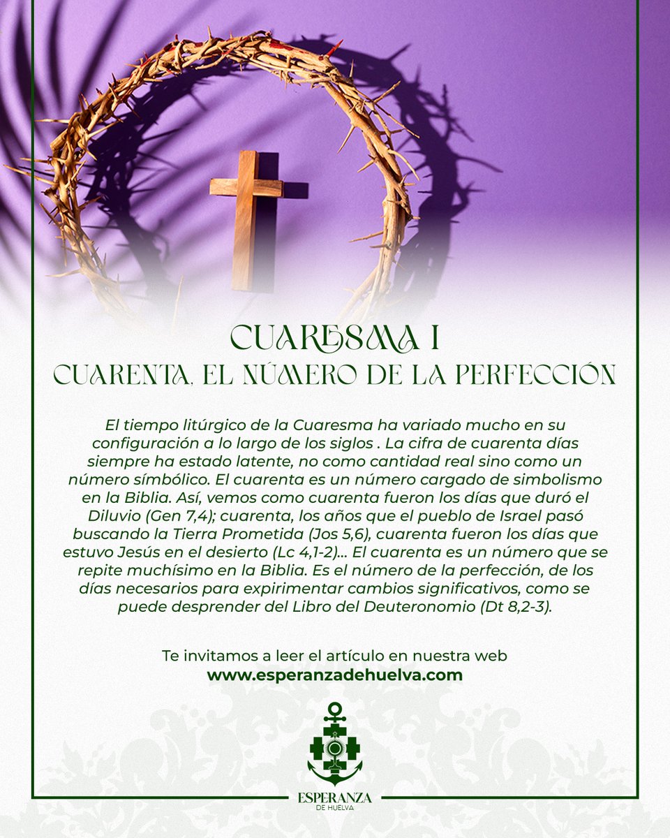 FORMACIÓN | La Cuaresma es un periodo de renovación. Cuarenta días enmarcados en un tiempo determinado que tiene su sentido y su porqué. 

📲 Puedes leer el artículo aquí: esperanzadehuelva.com/formacion-prim…

#EsperanzadeHuelva