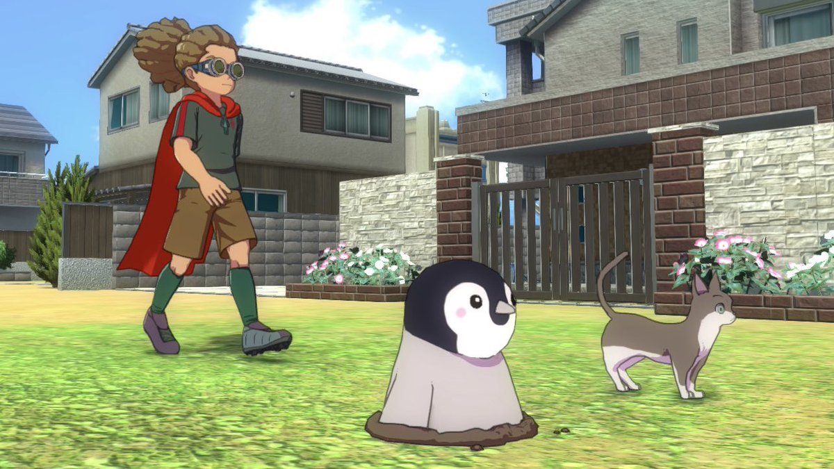 猫の日に猫とペンギンと散歩する鬼道
#イナズマイレブン #イナイレ
#キズナタウン #猫の日