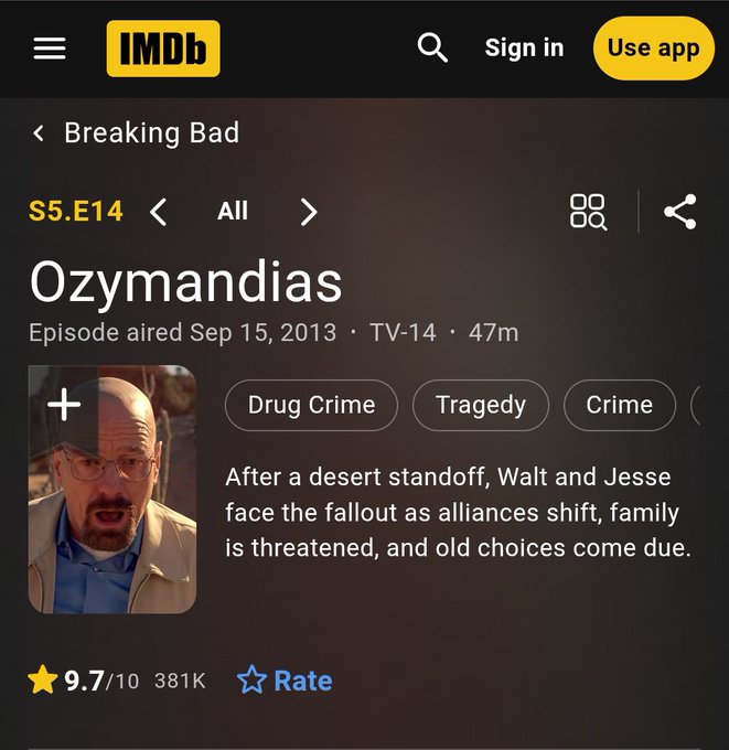 Ozymandias is no longer a perfect 10/10. 🙂
Because of A Knight of Seven kingdoms !