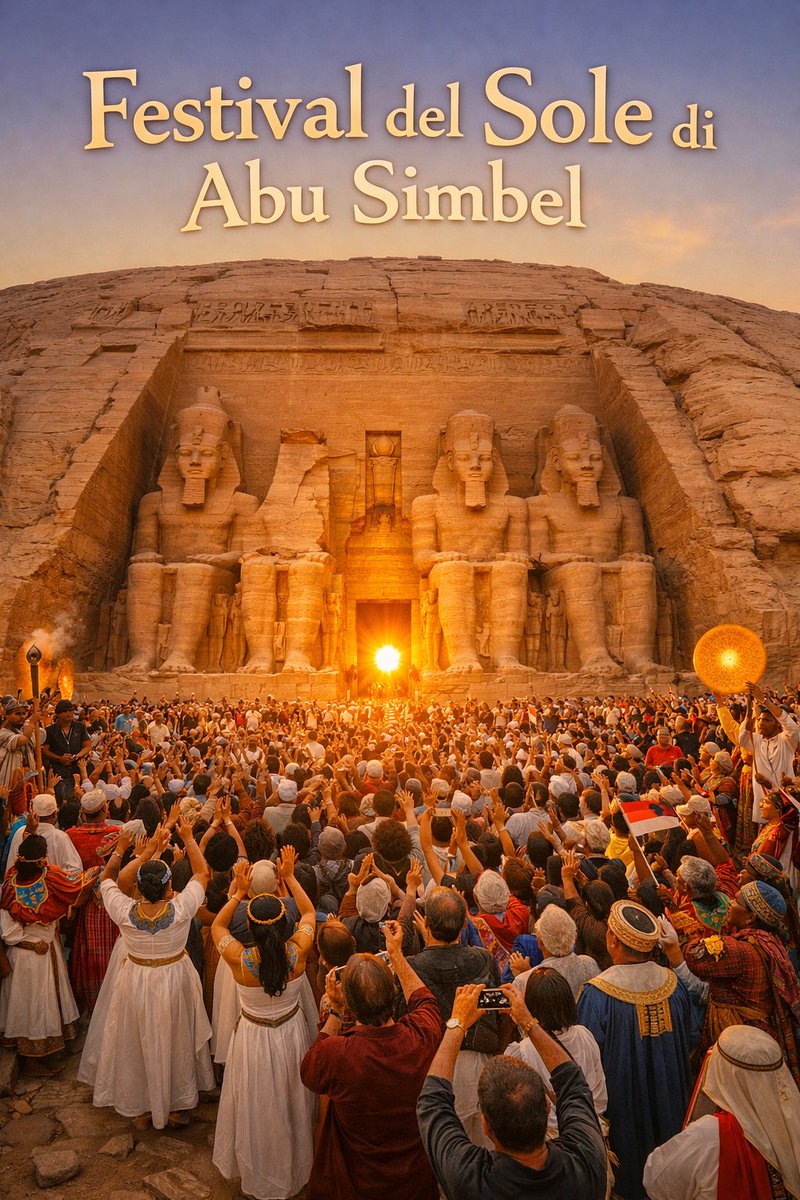 Oggi, 22 febbraio, il sole bacia il volto di Ramses II ad Abu Simbel. 🌅✨

Per pochi minuti, la luce penetra nel tempio e illumina le statue del faraone, in un fenomeno che dura da oltre 3000 anni. 

#AbuSimbel #SunFestival #Egypt #Archeologia #Storia #Science